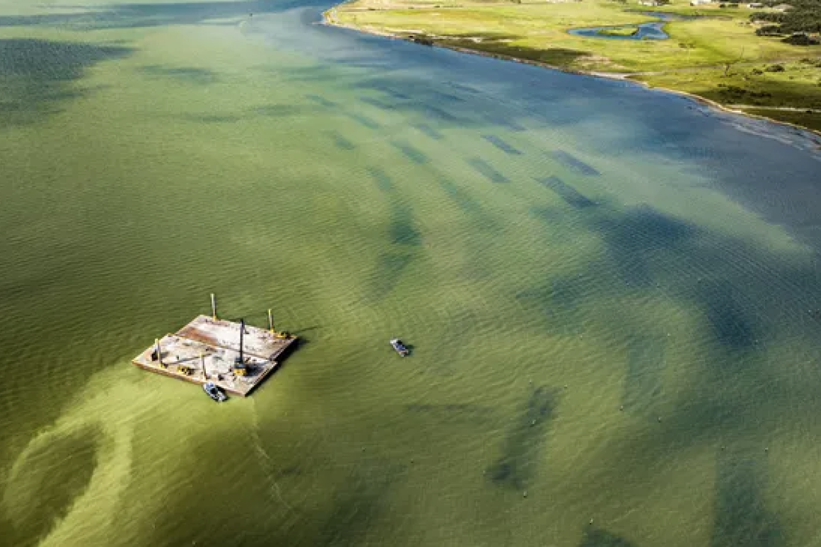 Oyster reef restoration in St. Charles Bay Texas